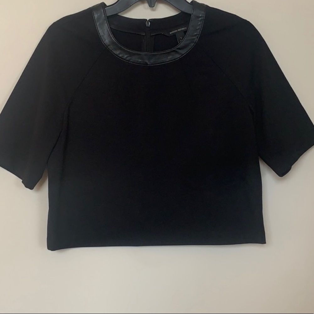 Banana Republic Black Leather Trim Cropped Top